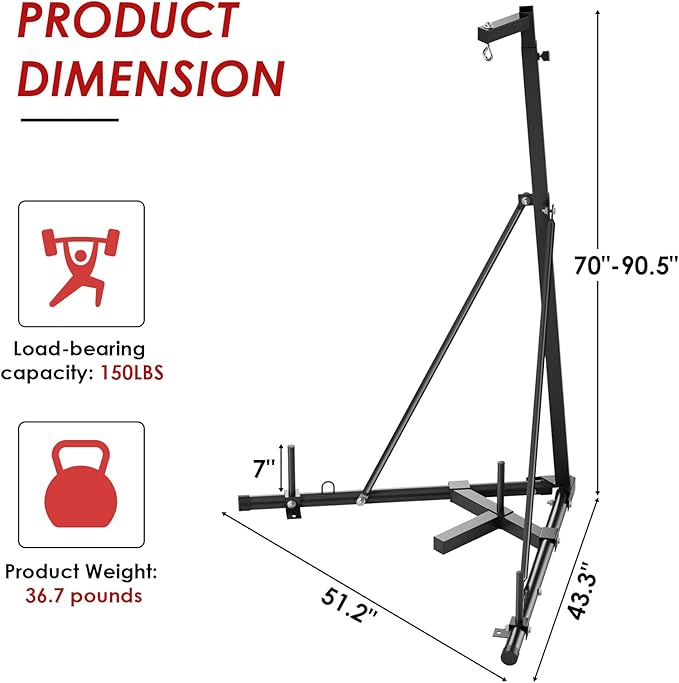 TLSUNNY 150 LBS Height Adjustable Punching Bag Stand W/Weighted Base, Heavy Duty Bag Stand, Steel Sandbag Rack Boxing Bag Stand, Free Standing for Home Gym Fitness, Stand Only