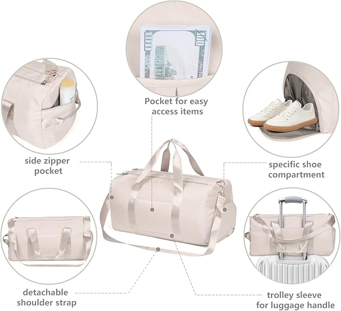 MABROUC Duffle Bag For Women, Sports Duffel Bag for Gym with Wet Pocket & Shoe Compartment, Overnight Weekender Travel Bag