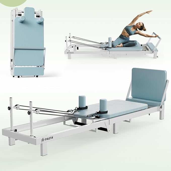 PAETA Pilates Reformer, Foldable Reformer Pilates Machine with Music Wire Springs, Pilates Equipment for Home Workouts with Jump Board, Up to 400 LBS