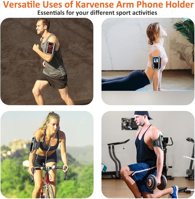 Running Phone Holder, Arm Band for Running for iPhone & Samsung Galaxy, Cell Phone Armband Holder for Walking, Gym, Workout, Men, Women, w/Adjustable Strap & Zipper Pocket (Black Heather-L)