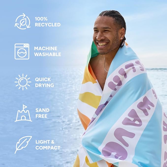 Dock & Bay Beach Towel - Quick Dry, Sand Free - Compact, Lightweight - 100% Recycled - Includes Bag - Vitamin Sea - Extra Large (200x90cm, 78x35)