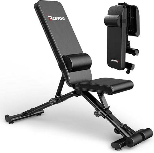 PASYOU Adjustable Weight Bench Full Body Workout Multi-Purpose Foldable Incline Decline Exercise Workout Bench for Home Gym