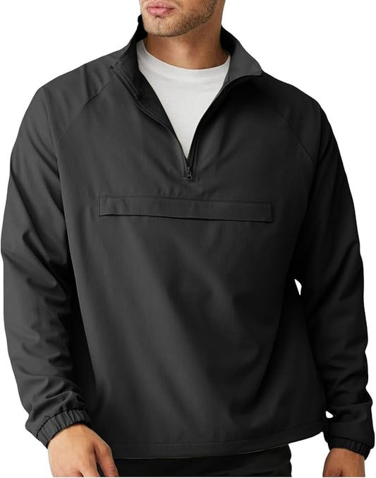 Aulemen Men's Casual Quarter Zip Pullover-Athletic Windbreaker Lightweight Jackets Hiking Golf for Men Mock Neck with Pockets