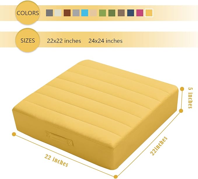MeMoreCool Square Floor Pillow Seating for Adults Kids, Large Meditation Cushion Floor Pillow with Thick Foam & Soft Tufted Cover, Washable Big Pillow Seat Floor Cushion for Sitting Yoga 22" Yellow