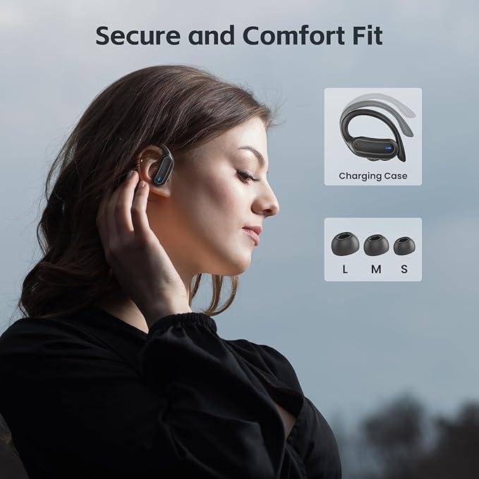 Wireless Earbuds, Bluetooth 5.4 Headphones, True Wireless Stereo Earphones with IPX7 Waterproof, Noise Cancelling Mic, Fast Charging and Comfort Fit Ear Buds for Sports/Workouts - Black