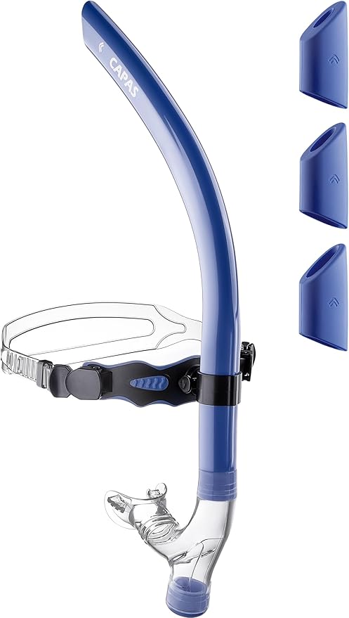 CAPAS Training Swim Snorkel for Lap Swimming, Swivel Headband Ultimate Fit Center-Mount Swimmers Snorkel with Liquid Silicone Mouthpiece Adjustable Strap, Designed for Adult Men Women
