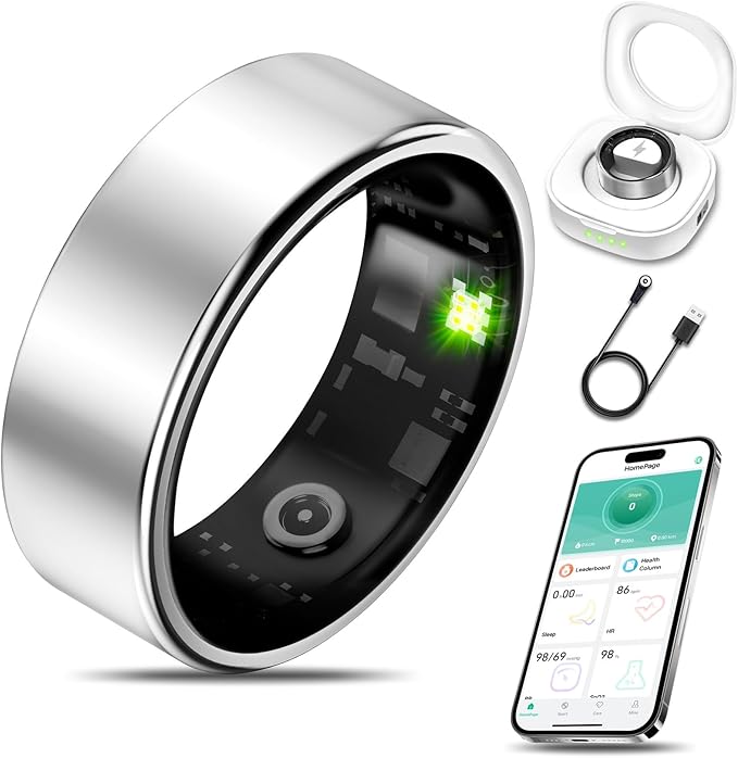 Smart Health Ring for Women Men Fitness Tracker with Heart Rate, Blood Oxygen, Blood Pressure, Sleep Monitoring, Step Counting, IP68 Waterproof for iPhone and Android, No APP Fee, Silver 13
