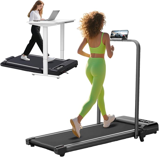 Walking Pad with Incline and Handle Bar, 3.0HP Portable Electric Walking Pads Treadmill with Handles for Home Small Spaces, 0.6-6.2 MPH Compact Small Under The Desk Treadmills Home, 320LBS Capacity