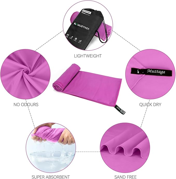 Microfiber Beach Towel-Perfect for Travel, Sports, Camping, Swimming, Yoga, Gym- Quick Dry, Sand Free, Compact, Lightweight, Absorbent (Purple, X-Large(200x90cm, 78x35”))