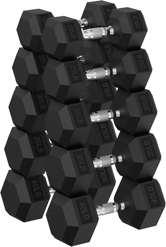 Hex Dumbbell Set, 30-480 lb Set Rubber Encased Exercise & Fitness Dumbbells, Weights Dumbbells Set, Hand Weight for Strength Training