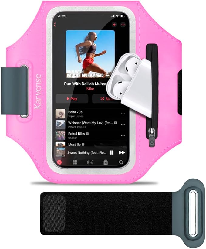 Running Phone Holder, Arm Band for Running for iPhone & Samsung Galaxy, Cell Phone Armband Holder for Walking, Gym, Workout, Men, Women, w/Adjustable Strap & Zipper Pocket (Pink-L)