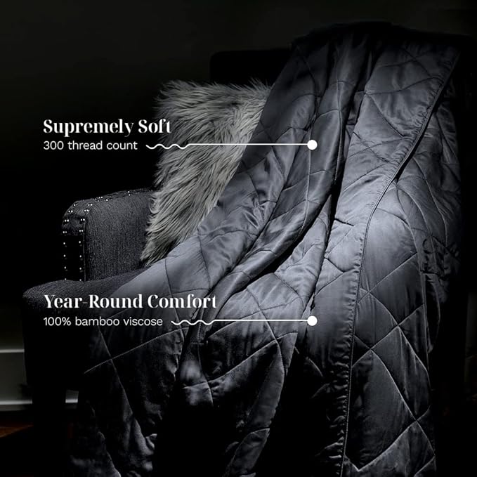 LUXOME Lightweight Blanket | 100% Rayon (Viscose) from Bamboo Fabric & Fill | Full/Queen - 86"x92" | Super Soft | Thermal-Regulating | Charcoal