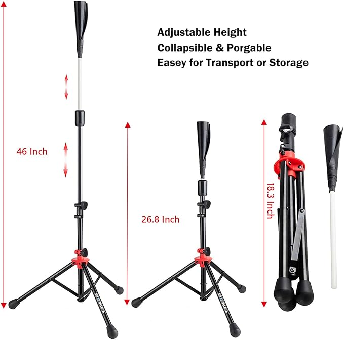 Storgem Batting Baseball tee Softball, Easy to Adjustable Height,Portable Tripod Stand Base Tee for Hitting Training Practice,with Carrying Bag
