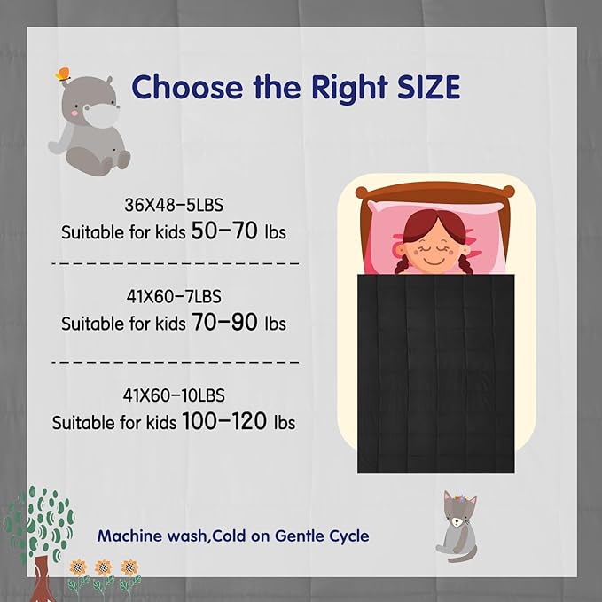 yescool Weighted Blanket (5 lbs, 36" x 48", Black) Cooling Heavy Blanket for Children Aged 5 and Above, 40-60 lbs, Breathable Blanket with Premium Glass Bead, Machine Washable