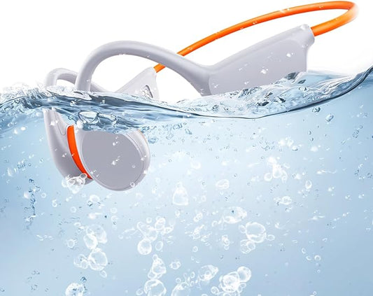 Swimming Waterproof Bone Conduction Headphones Bluetooth 5.3 lPX8 Underwater Waterproof Headphones for Swimming with 32GB MP3 Player Built in Earbuds for Sport Running Cycling Gym (White)