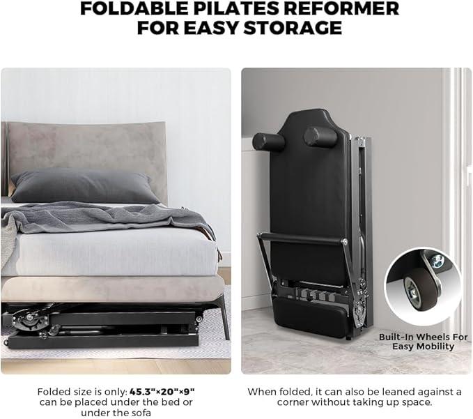 ONETWOFIT Pilates Reformer, Foldable Pilates Machine & Equipment for Home Gym Workout Suitable for Advanced and Beginners Max 440LBS Gray