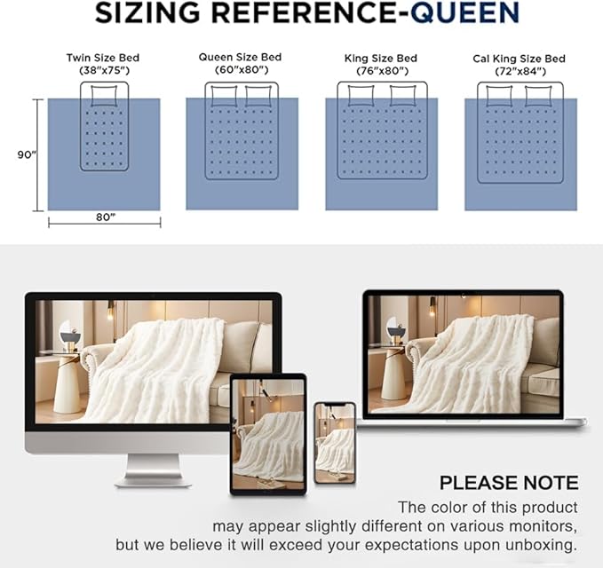 PU MEI Luxury Faux Fur Rabbit Fur Throw Blanket White 90"x80",Plush Reversible Sherpa Blankets,Queen Fuzzy Elegant Blanket Thick Throws for Bed,Washable Bedding Accent Blankets for Sofa Couch Chair