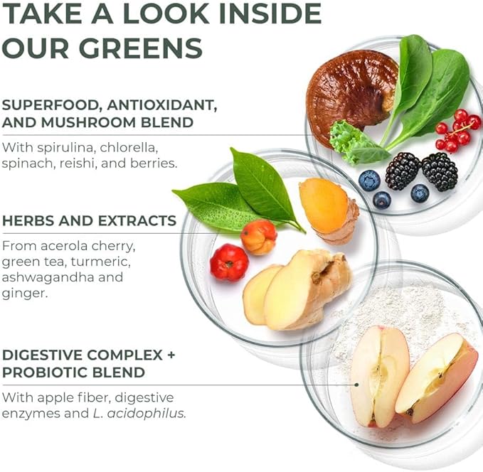 Primal Harvest Primal Greens Powder, 30 Servings Once Daily Supergeens Nutritional Supplement with Spirulina, Mushroom Blend & Probiotics to Support Energy, Wellness, & Digestion