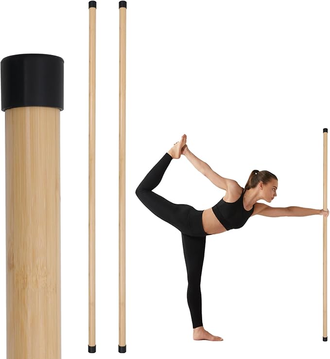 Yoga Stick, 5ft Exercise Stick for Mobility, Stretching Stick with Non-Slip Ends, Exercise Dowel for Pilates, Balance Pole and Stretch Bar for Stretching Equipment