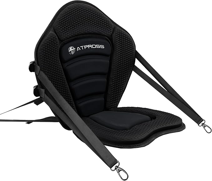 Standard Padded Kayak Canoe Seat Adjustable Backrest with 4 Straps Durable Sit-On-Top Cushion for Kayaking, Rafting & Fishing