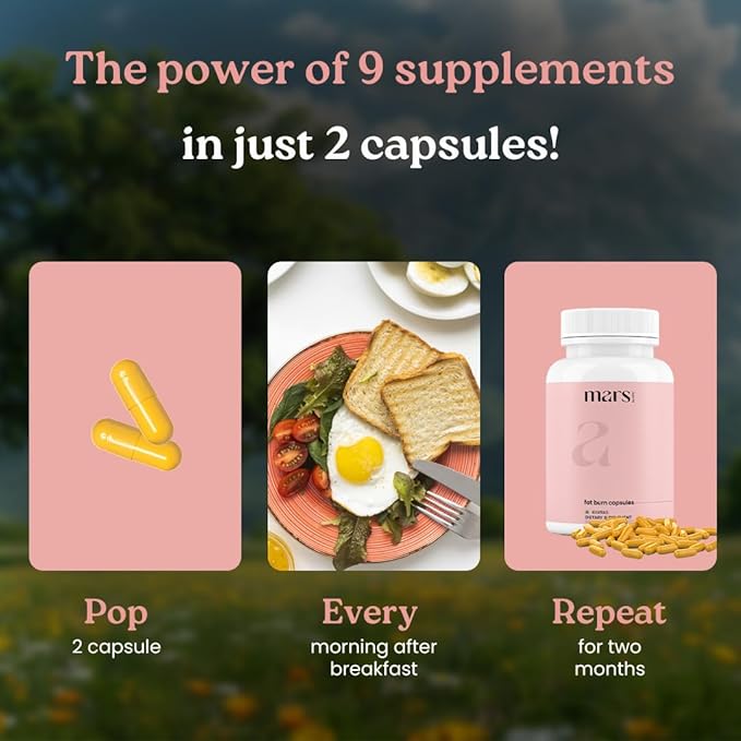 Mars Fat Burn Capsules with Psyllium Husk, Moringa & Dandelion Root – Herbal Blend for Active Routine (Pack of 2)