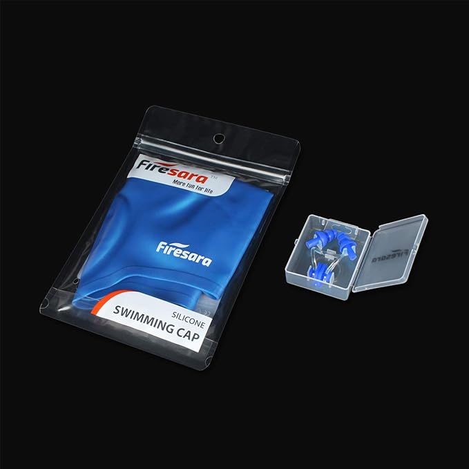 Firesara Swim Cap, Original Updated Swimming Cap 3D Ergonomic Design Comfortable Durable Ear Protection for Women Kids Men Adults Boys Girls for Long or Short Hair with Nose Clip and Ear Plugs