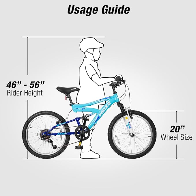 WEIZE Kids Mountain Bike, 20 inch Kids' Bicycles for 6-11 Years Old Boys Girls with Dual Full Suspension, 6 Speeds Drivetrain, High-Carbon Steel Frame, Ideal for Young Riders and Adventurers