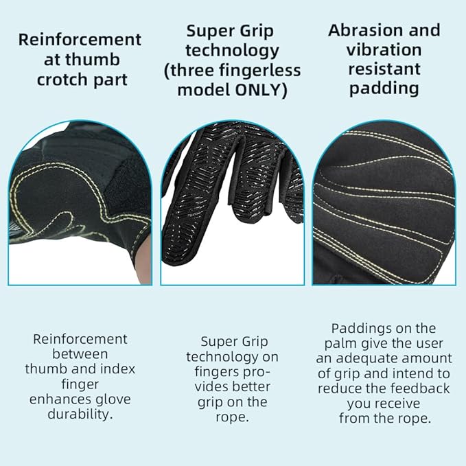 Seibertron Full or Half Finger Padded Palm Lightweight Breathable Climbing Rope Gloves for Climbers, Rock Climbing, Rescue, Adventure, Sailing, Kayaking, Outdoor Sports