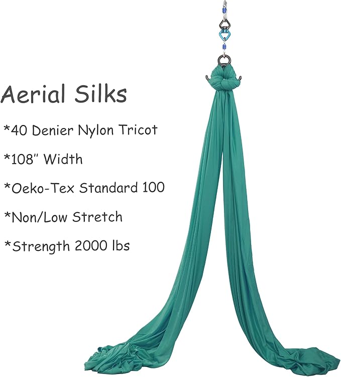 Aerial Silks Yoga Swing Set - 9/11 Yards Aerial Yoga Hammock Kit Anti-Gravity Flying for Fitness, Low/Non Stretch Nylon Tricot Fabric Hardware Included for Dance