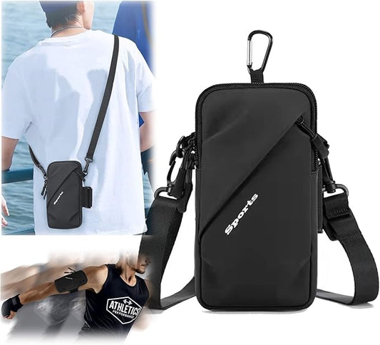 Phone Holder Arm Band, Small Crossbody Shoulder Holsters Bag with Arm Bands, Fits iPhone and Android, Use for Running, Walking, Hiking & Biking (6.7 Inches, Black)