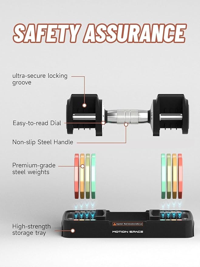 Adjustable Dumbbells Set 12.5LB/22.5LB Pair, 1-Sec Fast Adjustable 5 Weights by Turning Handle, Premium Comfort Non-slip Metal Dumbbells with Tray, Compact Size for Full Body Home Workout