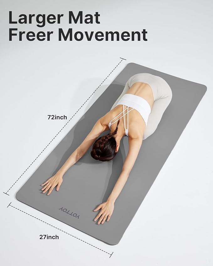 YOTTOY Yoga Mat,Non-Slip Hot Yoga Mat with Anti-Tear Design and Friendly Natural Rubber Mat with Strap and Bag