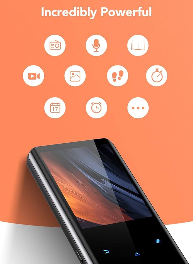 AGPTEK 64GB MP3 Player with Bluetooth 5.3, A19PL 2.4" Curved Screen Portable Music Player with Speaker Lossless Sound with FM Radio, Voice Recorder, Supports up to 128GB, Black