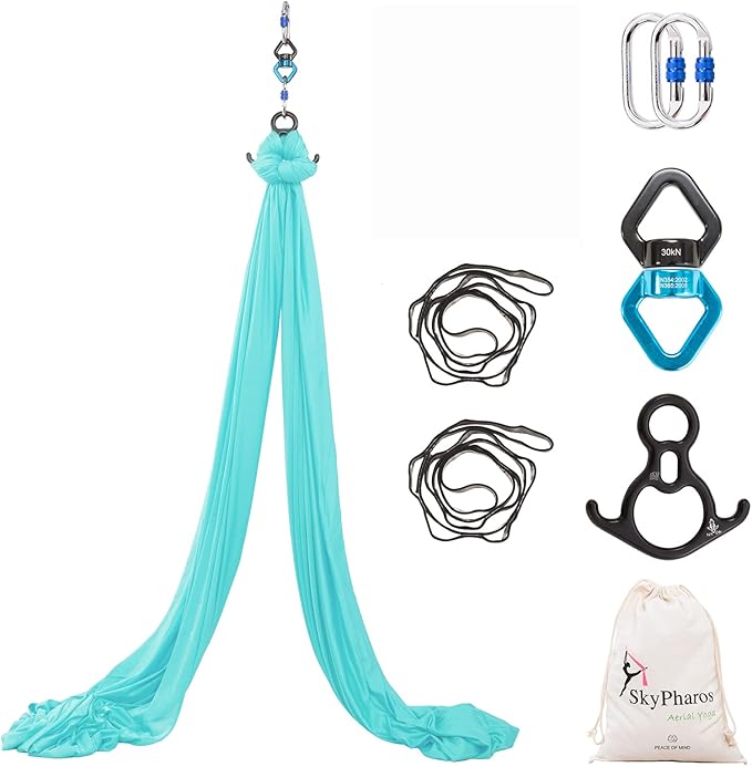Aerial Silks Yoga Swing Set - 9/11 Yards Aerial Yoga Hammock Kit Anti-Gravity Flying for Fitness, Low/Non Stretch Nylon Tricot Fabric Hardware Included for Dance