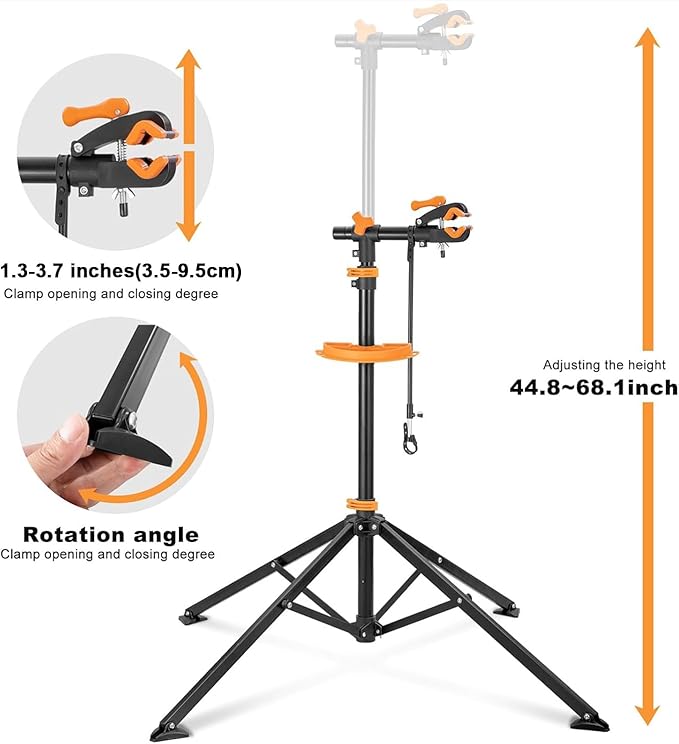 teraysun Bike Repair Stand (Max 66lbs/30kg) - Foldable Workstand with Magnetic Tool Tray (24.5x13cm), 360° Rotatable Head, GS Certified for 20-29" Mountain/Road Bikes