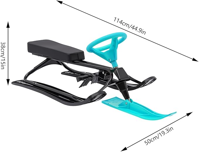 Sleds for Snow, Portable Snow Racer Winter Ski Sled Snow Sled W/Steering Wheel, Outdoor Ski Sled Slider Board for 3-15 Years Kids, Toboggan Pulling Boat Seat Sled for Ice Skating