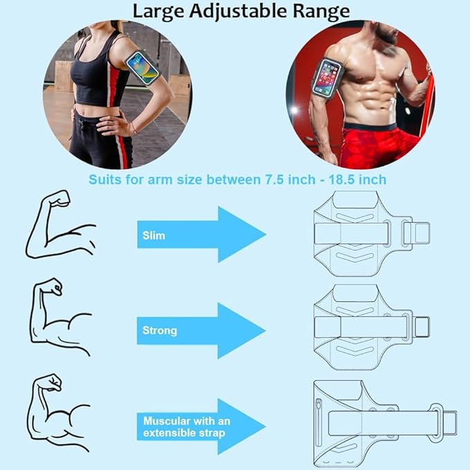 Running Phone Holder, Arm Band for Running for iPhone & Samsung Galaxy, Cell Phone Armband Holder for Walking, Gym, Workout, Men, Women, w/Adjustable Strap & Zipper Pocket (Black Heather-L)