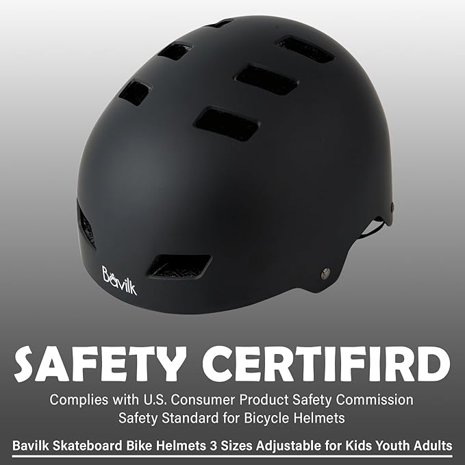 Bike Helmet 3 Sizes for Teenager Kids Youth Adults,Bavilk Skateboard Helmet Adjustable Multi-Sport Bicycle Cycling Scooter Roller Skate Inline Skating Rollerblading for Girls Boys Women Men Teen