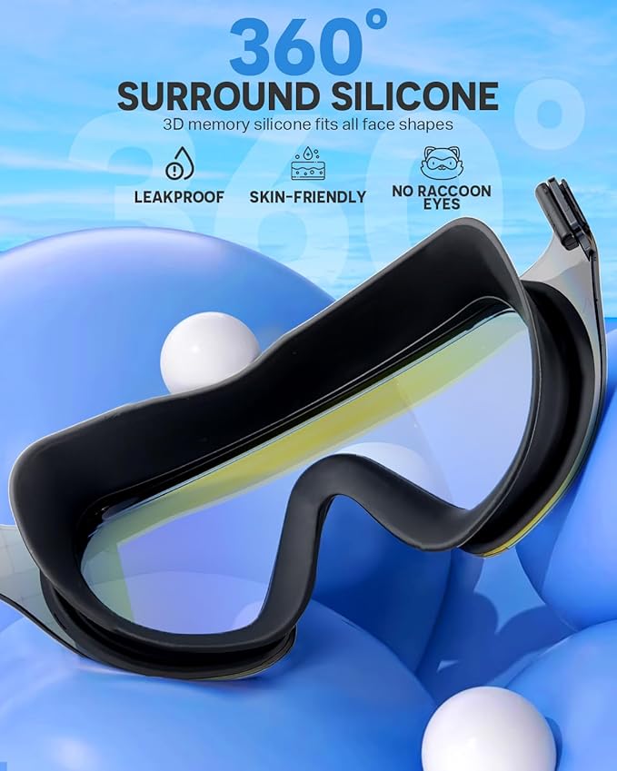 Swim Goggles, Frameless Wide View Swimming Goggles, Anti-Fog Anti-UV No Leaking Pool Goggles for Men Women Adult