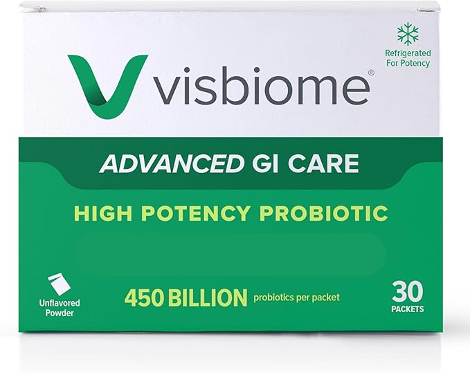 Visbiome® Advanced GI Care - High Potency Probiotic 450 Billion Strength - 30 Packets Unflavored Powder - Original De Simone Formulation - Shipped Cold in Recyclable Cooler with Temperature Monitor.