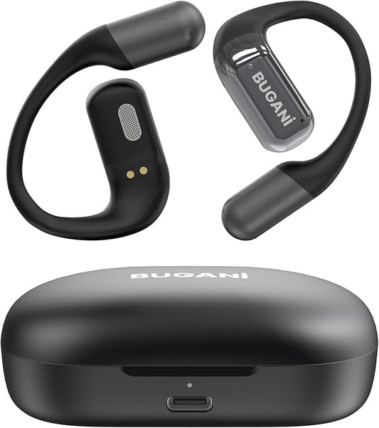 BUGANI Open Ear Headphones Wireless Earbuds,5.4 Bluetooth Headphones, IPX5 Waterproof Ear Buds for Running Workout Cycling Gift (Black)
