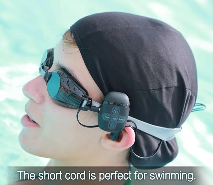 Waterproof MP3 Player for Swimming and Running, Underwater Headphones with Short Cord, Shuffle Feature