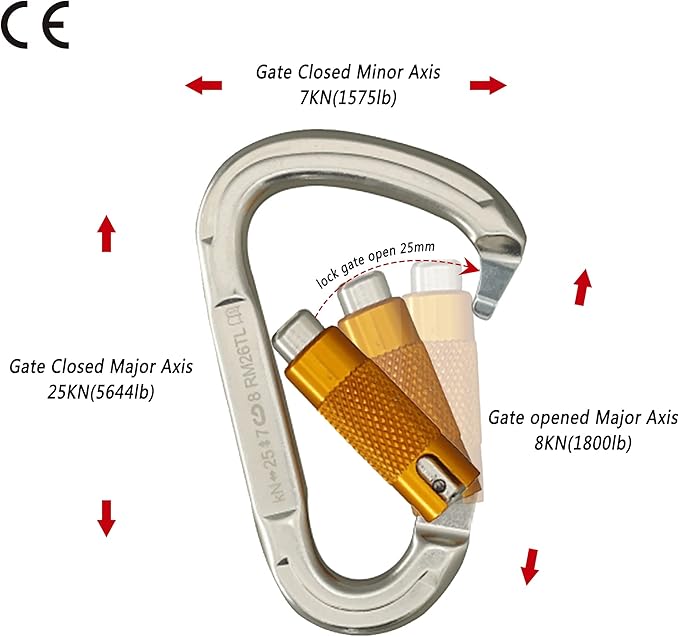 SOB Auto Locking Climbing Carabiner Clips,Heavy Duty Asymmetrical Carabiner Connector Used for Rappelling Gear Rescue Outdoor Projects Dog Leash