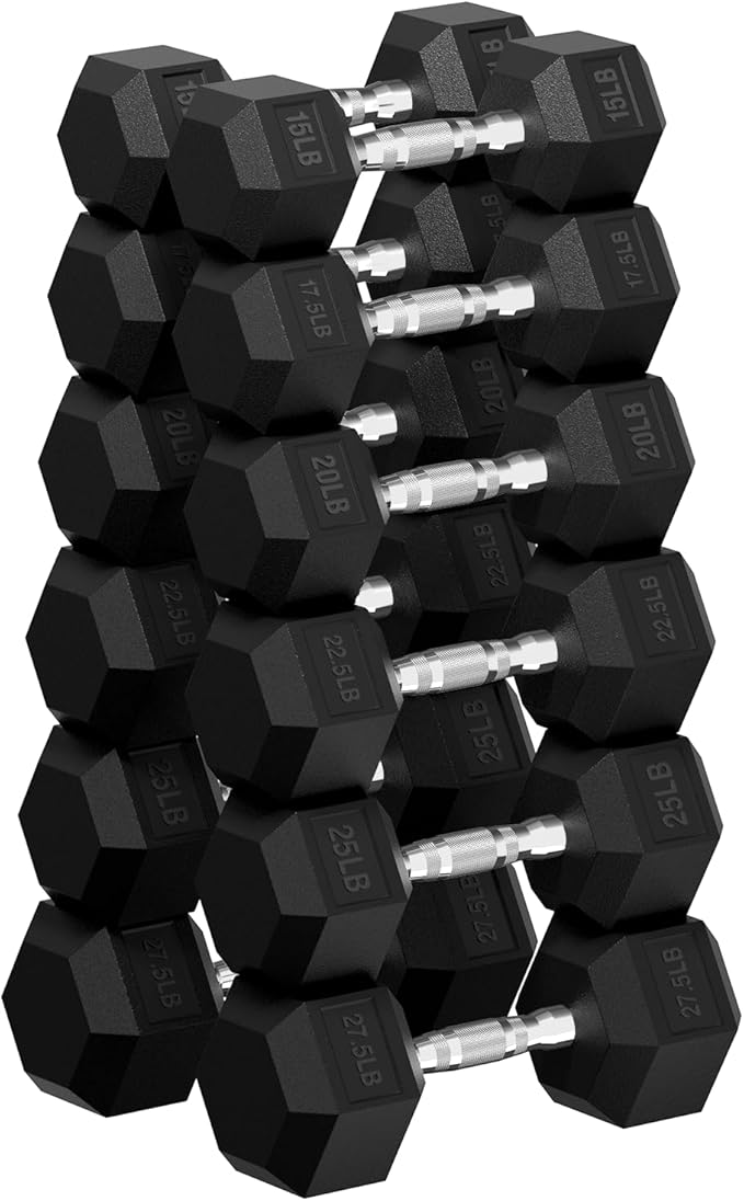 Hex Dumbbell Set, 30-480 lb Set Rubber Encased Exercise & Fitness Dumbbells, Weights Dumbbells Set, Hand Weight for Strength Training