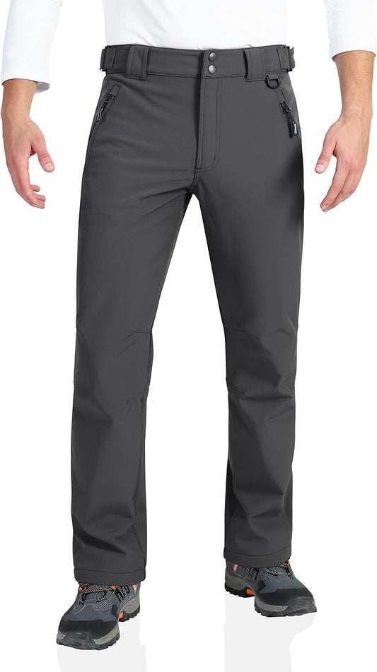 Outdoor Ventures Men's Lite Waterproof Windproof Fleece Lined Warm Hiking Ski Snow Pants Expandable-Waist
