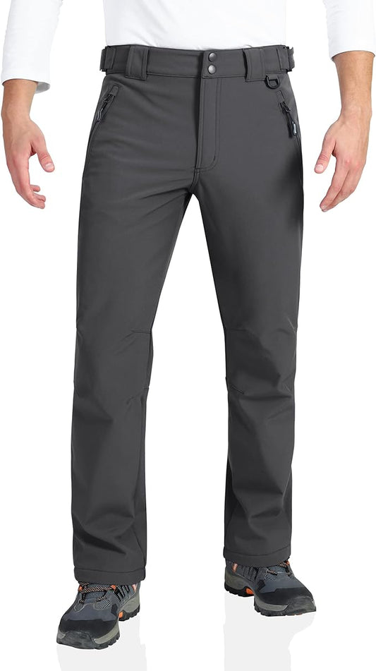 Outdoor Ventures Men's Lite Waterproof Windproof Fleece Lined Warm Hiking Ski Snow Pants Expandable-Waist