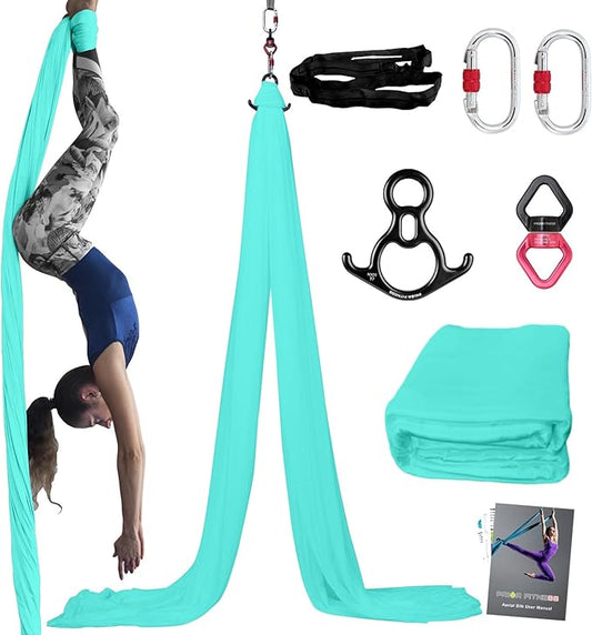 PRIOR FITNESS Aerial Silks Kit Colorful 9/15/20 Yards 40D Nylon Fabric Hammock Set With Hardware & Guide for All Levels Of Aerial Yoga Practice and Acrobatic Flying For Adults Aerial silk