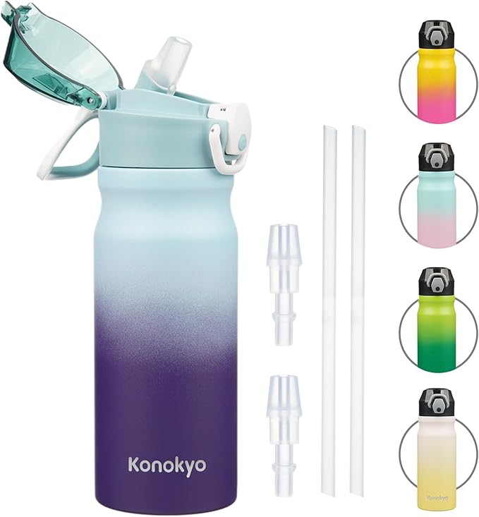 Insulated Water Bottle with Straw and Carry Loop,18 oz Stainless Steel Double Wall Vaccum Metal Water Flask with Leak-proof Lid,Ocean Dream