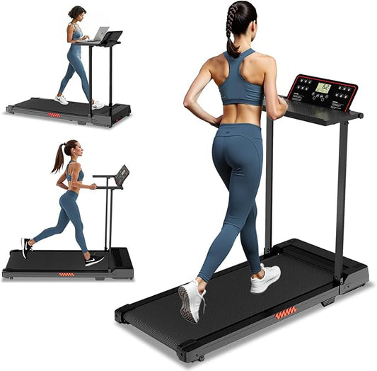 Treadmill with Handles, Treadmills for Small Spaces, 3.0HP Walking Pad Treadmills with Handle Bar & LED Display, Treadmill with Desk Workstation for Home Office, 320 LBS Capacity