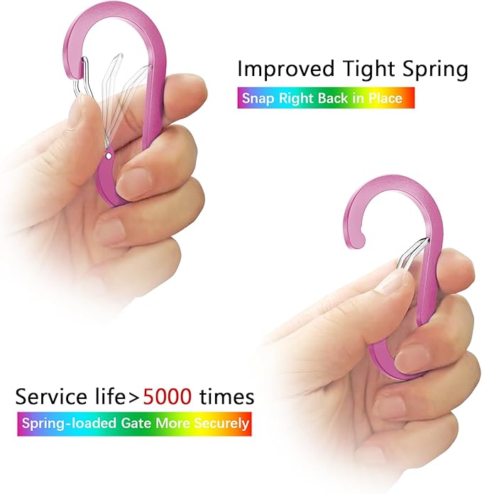 sprookber 3.2 Inch Aluminum Carabiner Clips D Ring, Caribeaner Spring Snap Hook with Keychain for Camping, Hiking, Gym & Outdoor Gear, Set of 10